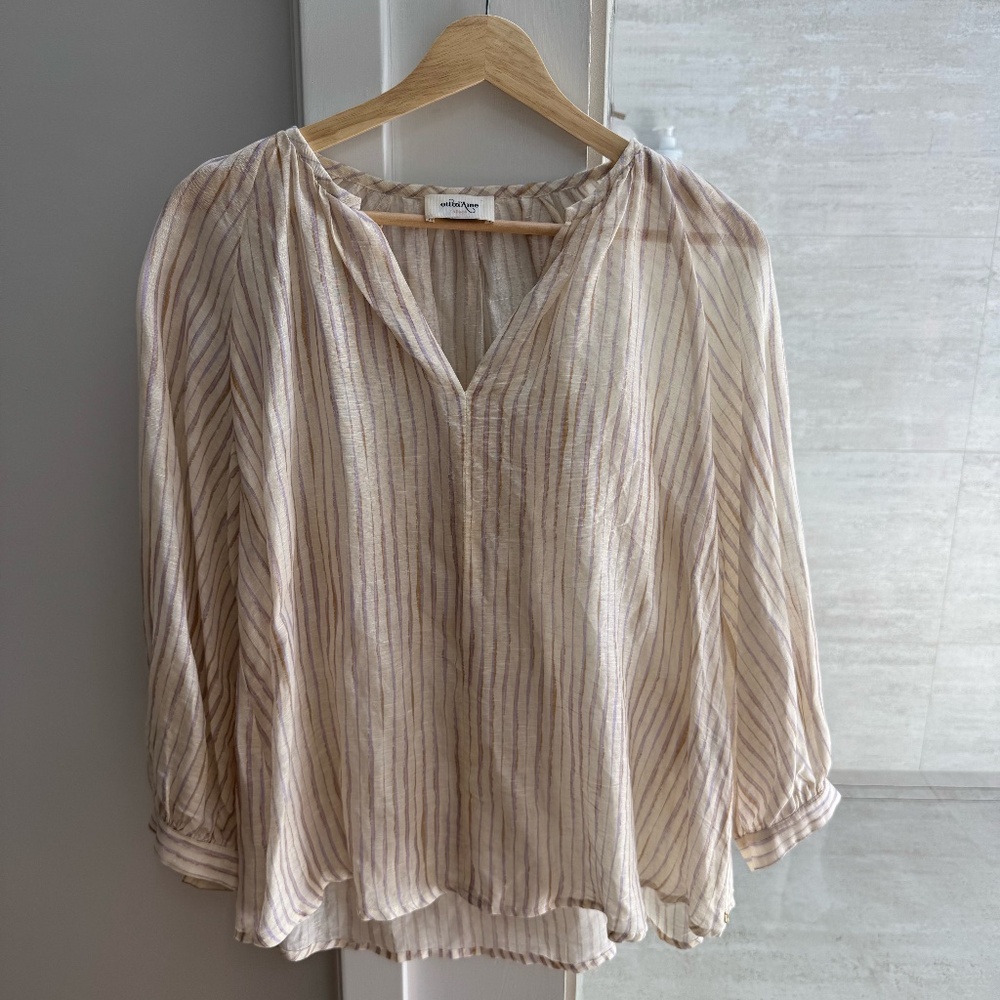 Ottod'ame Striped Flax Texture Blouse